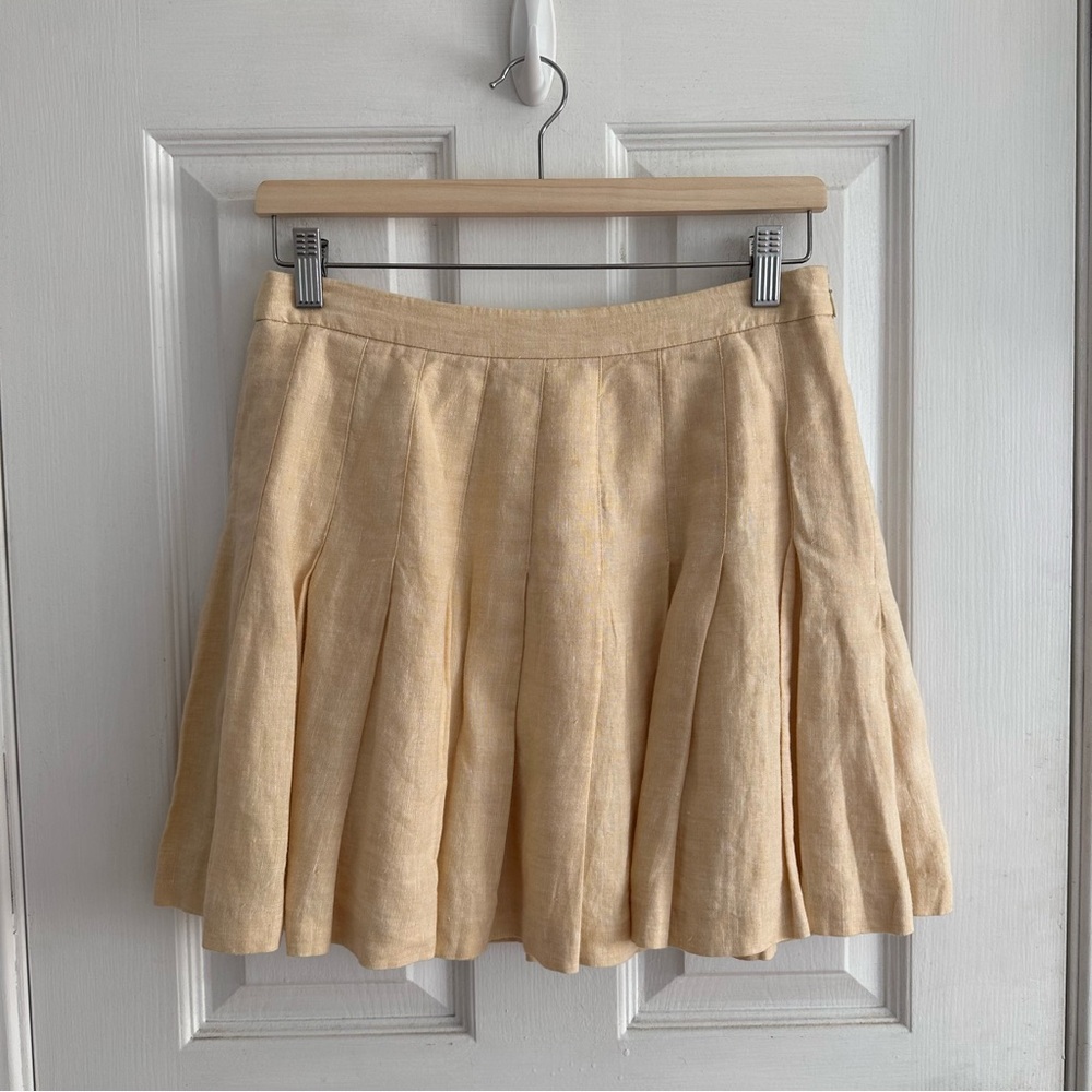 Wilfred Butter Yellow Linen Pleated Tennis Mini Skirt Size 6